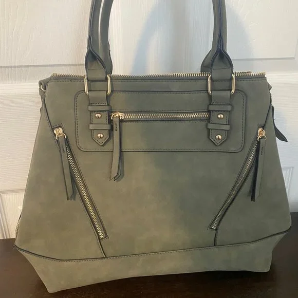 Violet Ray O-Ring Puller Multi Zip Satchel Handbag Green